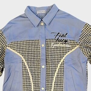 New Aelfric Eden Vintage Chambray Houndstooth Harajuku Jacket sz XL blue black